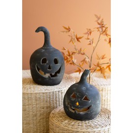Kalalou SET OF TWO BLACK CLAY JACK-O-LANTERNS