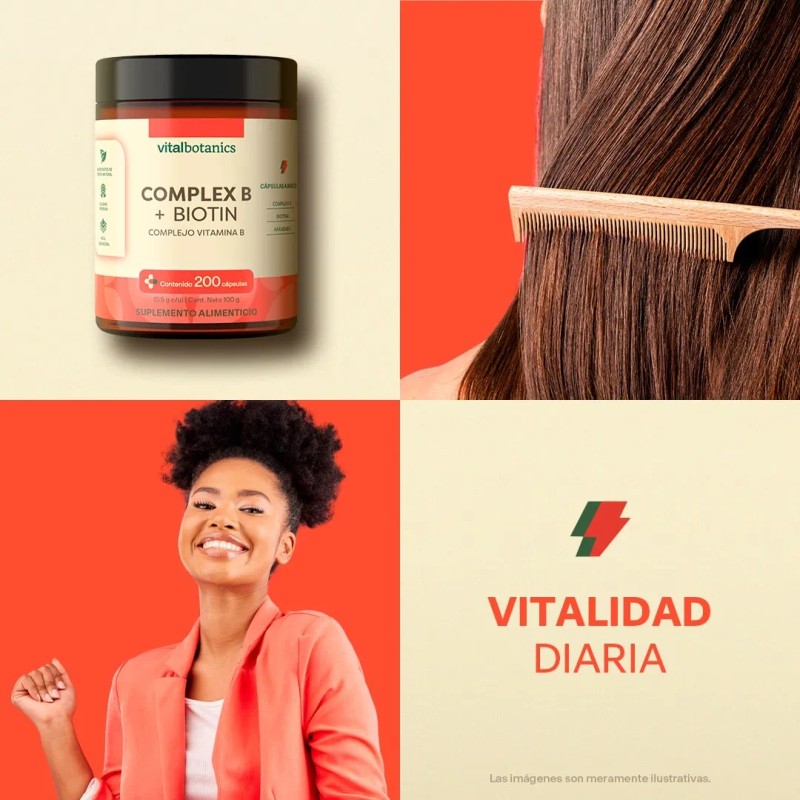 Complejo B Vitaminas B1 B2 B3 B5 B12 200 Caps