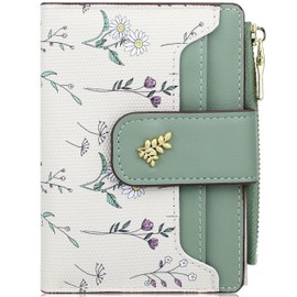 Farcauo Cute Green Flower Wallet for Women Small Kawaii Coin Purse with ID Window Lightweight and Stylish Design Compact Cash Wallet for Ladies