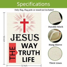Jesus The Way The Truth Life Garden Flag, Christian Yard 12 x 18 Inch Burlap Flag, Church Community Patio Yard Lawn Porch Farmhouse Decor Religious Flag
