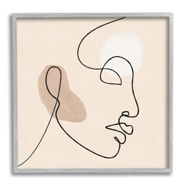 Stupell Industries Minimal Face Line Drawing Abstract Brown Tan Shapes, Designed by JJ Design House LLC Gray Framed Wall Art, 12 x 12, Beige
