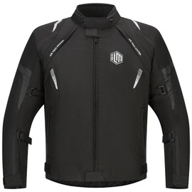ILM Men’s Motorcycle Jacket with CE Armor and Detachable Thermal Liner All Season Waterproof Jacket Model JF1(Black,4XL)