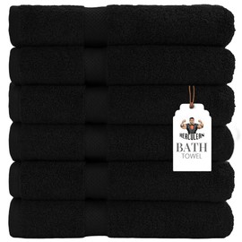 HERCULEAN Premium Bath Towels 24 x 48 Pack of 6 | Quick Dry and Highly Absorbent | 100% Cotton Terry Towels for Bathroom - Perfect for Shower - Pool and Spa - Luxury Soft Towels - Black