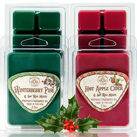 Way Out West Candles Scented Wax Melts for Wax Warmers - Highly Fragrant Air Freshener - 4 Pack Assorted Set of 6 Melt Cubes - Made in USA (4, Hot Apple Cider & Winterberry Pine)