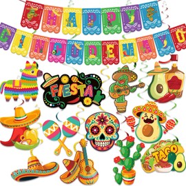 Cinco De Mayo Party Decorations, Mexican Fiesta Party Supplies Taco Twosday Decor Include Hanging Swirls and Happy Cinco De Mayo Banners for Festivals Events