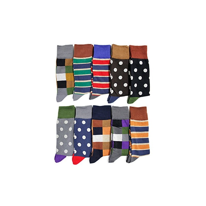 Box408 Men's Socks, Pop, Design, 10 Pair Set, Cotton Blend