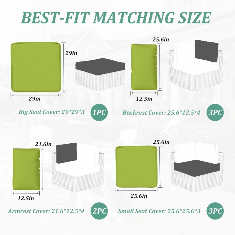 Kimunuk 9 Pcs Outdoor Patio Cushions Covers Replacement Waterproof with