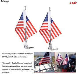 MASION 2 Pcs Motorcycle Flag 6" x 10" Flag Red American Flag for Harley Davidson Yamaha Honda Goldwing CB VTX CBR Chrome Stainless Steel Flagpole fit 1/2 Motorcycle Luggage Rack