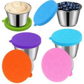 Joyeee 6-Piece Spice Cups with Silicone Lids, 70ml Airtight & Leak-Proof Portable Stainless Steel Condiment Pot Ideal for Outdoor BBQ, Party Serving, Camping Sauce Carrying, Easy to Carry