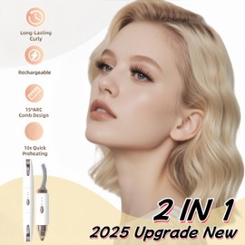 2025 Upgraded Heated Eyelash Curler - 2-in-1 USB Rechargeable Electric Eyelash Curler & Eyebrow Trimmer, Fast Heating in 6s, Anti-Burn Design, 24H Long-Lasting Effect, Perfect Gift for Women (White)