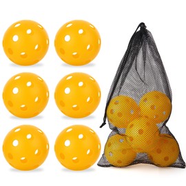 Urspasol Plastic Practice Softball 11 inch 6 Pack Oversized Baseball with Mesh Bag 26 Holes with Highly Bounce High Visibility for Batting Practice or Backyard Play Yellow