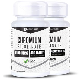 Chromium Picolinate 1000mcg | 400 Tablets | Support Carbohydrate Breakdown & Metabolism | Non-GMO and Gluten-Free by HealthFare