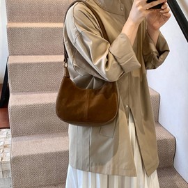 POAPRRD Suede Bags for Women, Brown Suede Handbag Hobo Crescent Bag Trendy Suede Crossbody Purse, Coffee