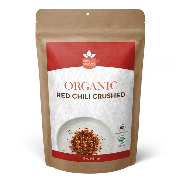 SPICY ORGANIC Crushed Red chili Flakes - 100% Pure USDA