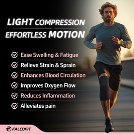 FALCOFIT Knee Sleeve – Lightweight Compression for Easy Movement – Ideal for Running, Gym & Workouts – Snug, Thin & Soft – All-Day Knee Brace for Gentle Support – Men & Women (1 Pack)