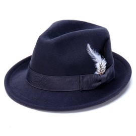 Geebuzz Fedora Hats for Men Women Classic Short Brim Felt Manhatta Fedora Hat with Feathers Band (UK, Alpha, One Size, Feather-Navy)