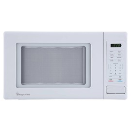 Magic Chef 0.9 Cubic Feet 900 Watt Stainless Countertop Microwave Oven for Compact Spaces with 6 Pre Programmed Cooking Modes, White