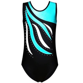 FINGER TEN Gymnastics Leotard, Girls' Short-Sleeved Long-Sleeved Ballet Leotard, Gymnastics Training, Gymnastics Bodysuit, Dance Dress, Ballet Dress (Cyan, Day 12A (11-12 Years))