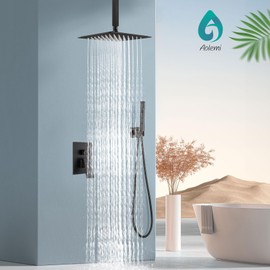 Aolemi Ceiling Mount Shower System with Rainfall Shower Head and Handheld,High Pressure Shower Faucet Set Fixture Combo with 2 in 1 Handheld Spray Rough-in Valve,10 Inch Shower Head Oil Rubbed Bronze
