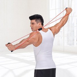 Figure-eight tubing band home training shoulder stretches for men and women / 8자 튜빙밴드 남자 여자 홈트레이닝 어깨스트레칭