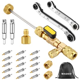 23PCS Valve Core Removal Tool & HVAC Service Wrench Set with Hex Bit Adapters, Dual Size SAE 1/4 & 5/16 Port, HVAC Tools with 15 Valve Cores, 2 Brass Nuts for Air Conditioning, Refrigeration Equipment