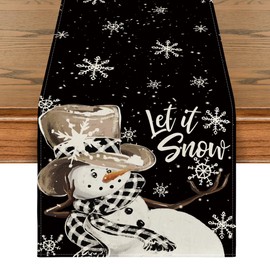 Artoid Mode Black Snowman Snowflake Let it Snow Winter Table Runner, Christmas Kitchen Dining Table Decoration for Home Party Decor 13x72 Inch