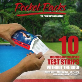 Industrial Test Systems Pool Check 5in1 10 Individually Wrapped Test Strips in Pocket Pack | Test Free & Total Chlorine, Alkalinity, Hardness & pH | Ideal for Public Pools & Waterparks