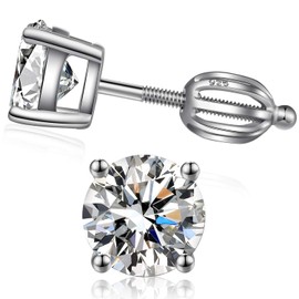 Stud Earrings for Women Silver Stud Earrings Screw Back Diamond Fake Diamond Stud Earrings for Men Cubic Zirconia Stud Earrings Sterling Silver Cubic Earrings CZ Diamond Earrings with Screw Back 6MM