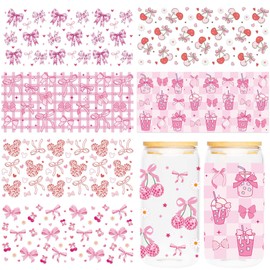 Pink Bow UV DTF Cup Wraps - 8 Sheet Conquette UV DTF Transfer Stickers, Bow UVDTF Cup Wraps for Glass, Sweet Waterproof Transfer Sticker, DIY Crafts for Girls