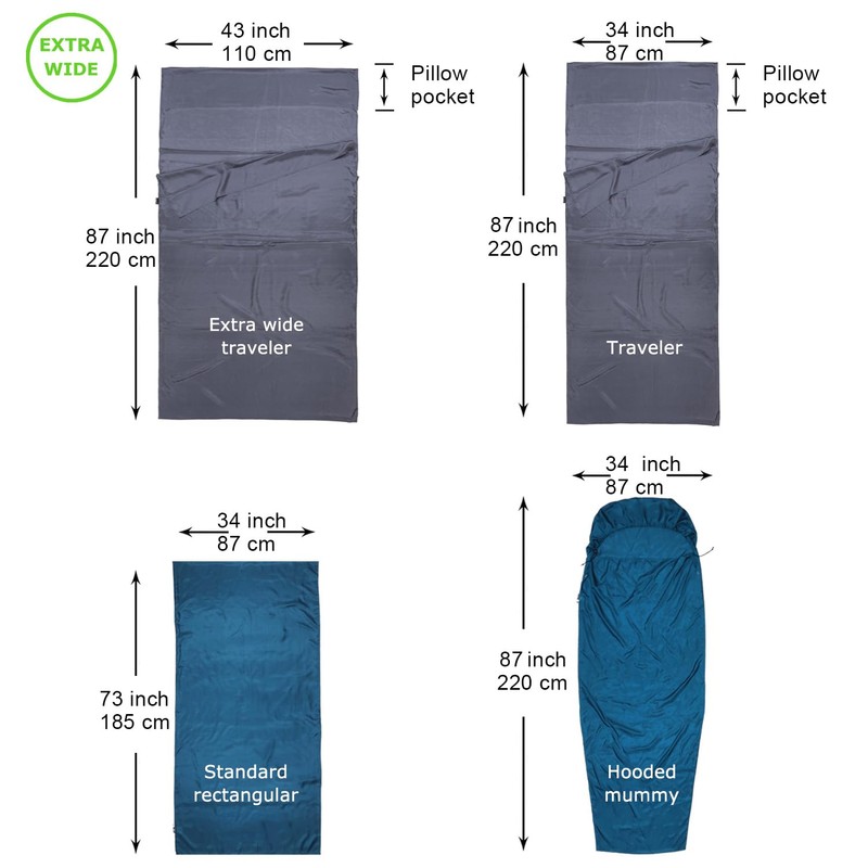 BROWINT Silk Sleeping Bag Liner, Silk Sleep Sack, Extra Wide