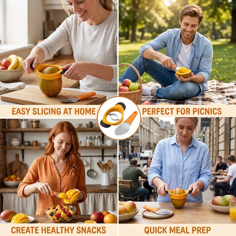 2 PCS Mango Cutter, Corer with Mango Scoop, Fruit Slicer