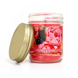 Peony Rose Scented Candle in Clear Mason Jar | Candles for Home | 8oz Rustic Home Decor Novelty Candle | 40 Hour Burn Time Candle
