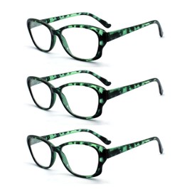 EYE ZOOM 3 Pack Stylish Cat Eye Style Reading Glasses for Women, Tortoise Green, +2.75
