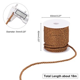 PH PandaHall Twisted Rope Trim Thread, 5mm Twisted Cord 59 Feet Decorative Rope for DIY, Crafts, School Projects, Home Decors, Curtain Tieback, Honor Cord (Saddle Brown)