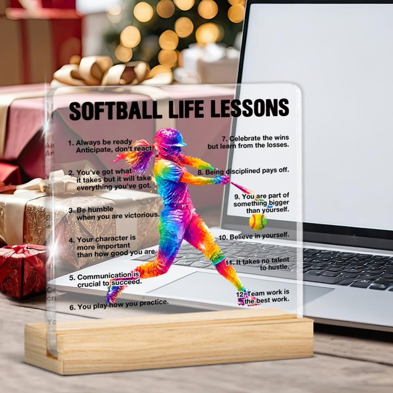 Softball Gifts for Women Girls, Softball Life Lessons Clear Acrylic