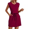 levaca Summer Dress for Women with Cap Sleeve Drawstring Pockets