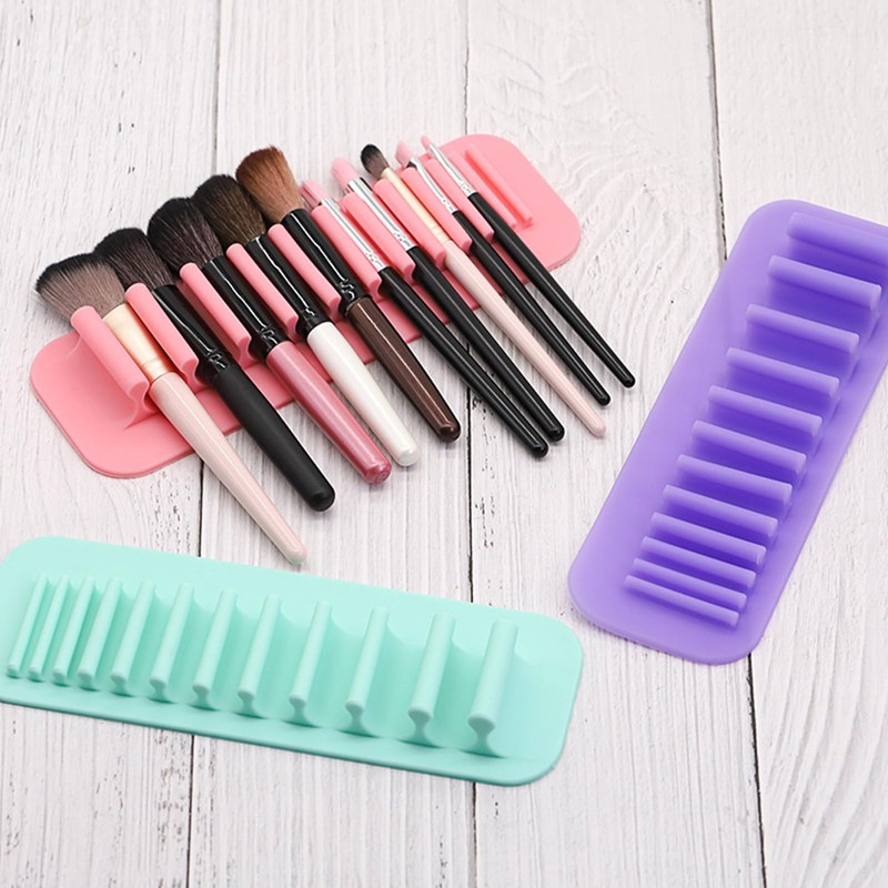 MEELYHOME Wall-Mounted Makeup Brush Organizer Silicone Cosmetic Brush Storage Rack