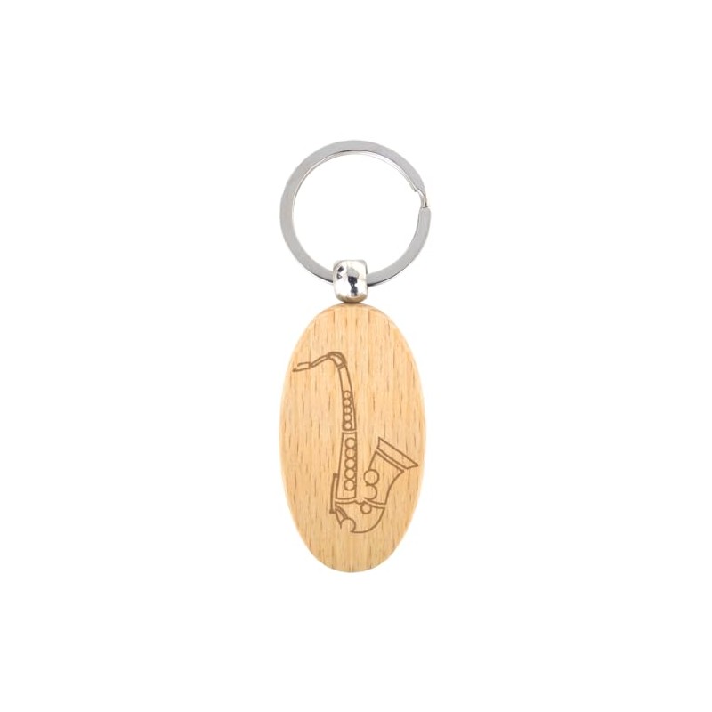 keepdrum Wooden Saxophone Keyring Oval Gift for Musicians, natural, Unit