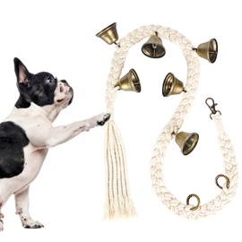 Dog Bell for Door Potty Training, Cotton Handwoven Dog Doorbell with 6 Extra Loud Bells for Dog Training, Adjustable Hanging Door Bell for Small Medium Large Dogs to Ring to Go Outside, Beige