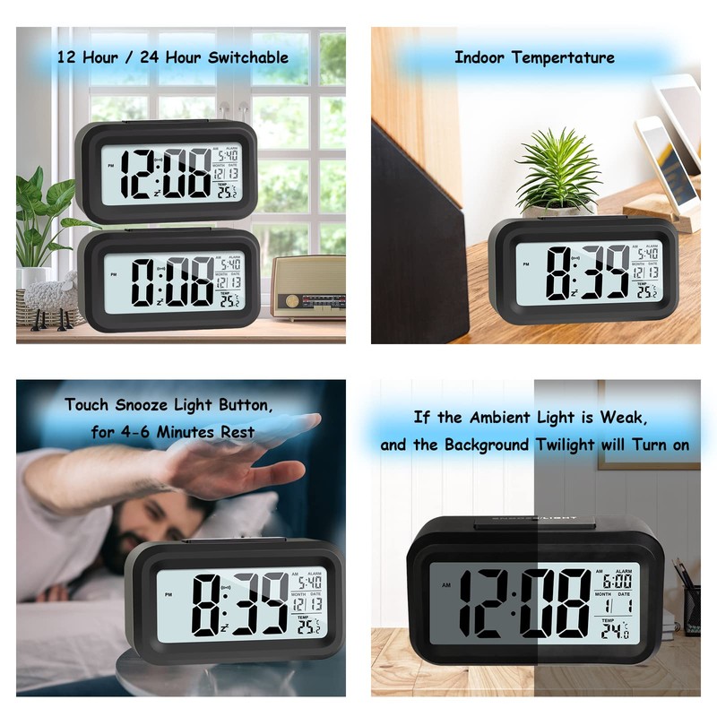 JOPHEK LCD Digital Alarm Clock, Travel Alarm Clock with Temperature