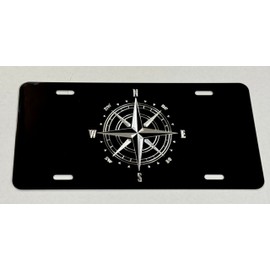 Brilliant Engraved Compass Car Tag Diamond Etched Vanity Front License Plate