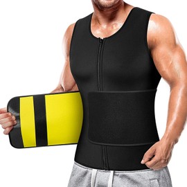 Cimkiz Mens Sweat Sauna Vest for Waist Trainer Zipper Neoprene Tank Top, Adjustable Sauna Workout Zipper Suit (Yellow, X-Large)