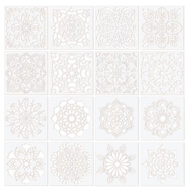 DiiWmme 16 Pieces Reusable Mandala Painting Stencils, 6x6 Inch DIY Art Stencils for Wood, Walls, Fabric, Floors, Tiles,Great for Crafts, Scrapbooking and Home Decor