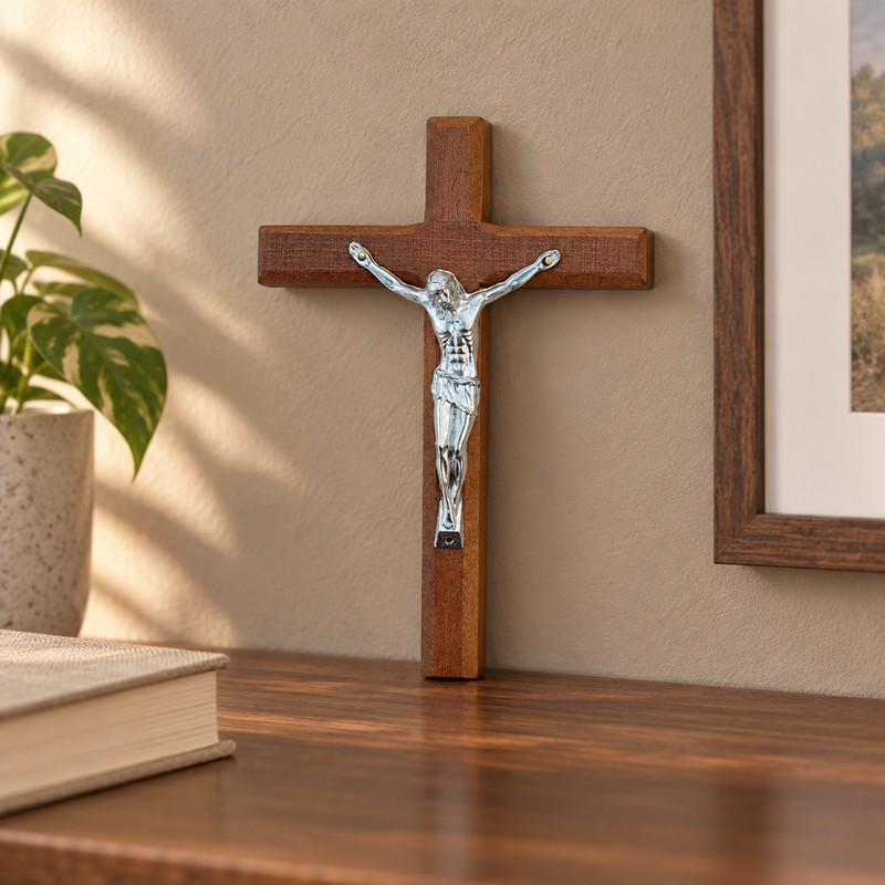 7.8 Inch Wooden Crucifix Wall Cross with Jesus Figure, Catholic