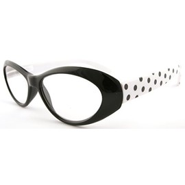 FUSHIDA R678 Polka Dot Fashion Reading Glasses for Women Black-White 4.00