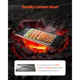 VEVOR Carbon Steel Griddle, 32x14 inch Universal Flat Top Rectangular Plate, Gas Grill Griddle for BBQ Grill, Teppanyaki, Portable Family Cookware with Handle, for Camping Tailgating Party