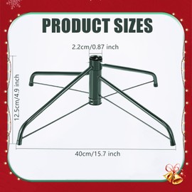 KUANVE Metal Christmas Tree Stand, 16 Inch Folding Xmas Tree Stand Base for 1-3 Ft Christmas Artificial Tree, Replacement Christmas Tree Holder Fit Under 0.87 Inch Pole Xmas Fake Tree