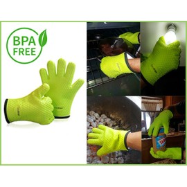 CoolGripz  Silicone Heat Resistant Lined Cooking Gloves Camping Pot Holder BBQ Kitchen  - Green