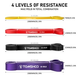 TOMSHOO Resistance Bands Set, Resistance Bands, Fitness Bands, Pull-Up Band, Training Band with Door Anchor, Storage Bag, Multiple Resistance Levels, for Strength Training, Stretching