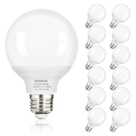 Brtstiun G25 LED Round Vanity Light Bulbs for Bathroom, 40W Equivalent, Cool White 4000K, E26 Base Globe Light Bulbs, 600LM, Non-Dimmable, 12-Pack